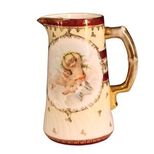 Vintage Austrian China Style Chocolate Pot without lid. Gilded Cherubs -Rare